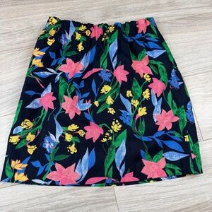 J. Crew Linen Blend Paperbag A-Line Mini Skirt Black Floral Elastic Waist Size 4